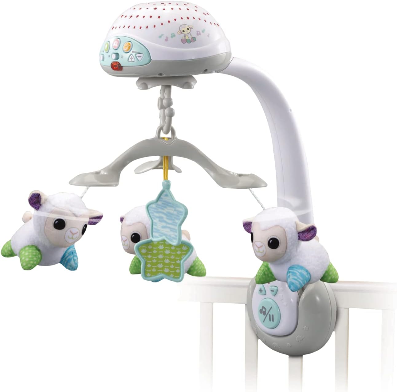 VTech Baby Lullaby Lambs Mobile, com padrões de luz coloridos, música suave, ruído branco e sons da natureza, presente para bebês de 0, 3, 6, 9+ meses, versão em inglês