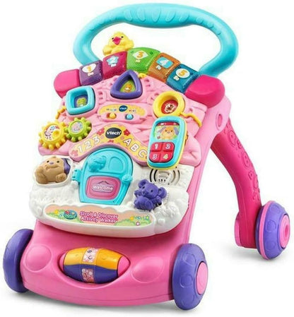 VTech First Steps Baby Walker | Brinquedo de bebê Push Along Walker com formas, sons, música, frases, brincadeira de faz de conta e muito mais | Adequado para bebês de 6 meses, 1, 2 e 3 anos, meninos e meninas, rosa