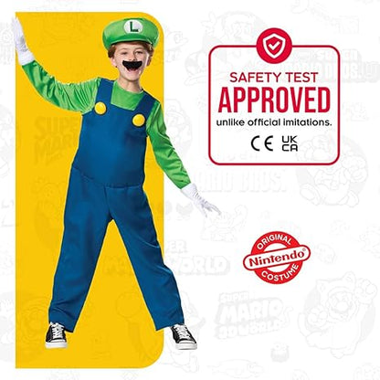 DISGUISE Fantasias oficiais de Super Mario Luigi de luxo para crianças, fantasias de Halloween para crianças disponíveis nos tamanhos S, M e L