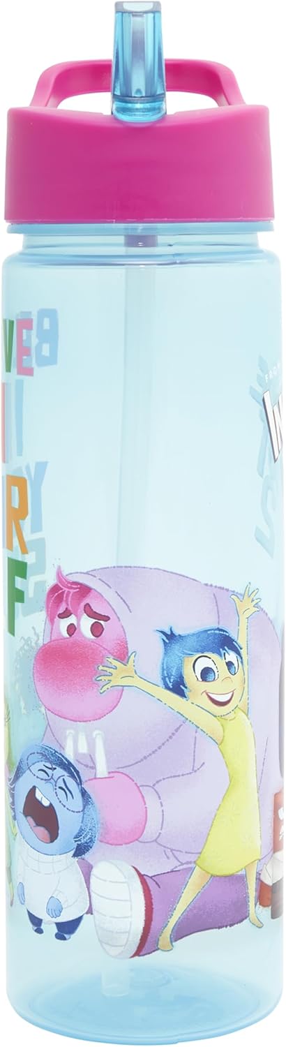 Disney Inside Out 2 botellas de agua para niños de 600 ml con pajita de Polar Gear - Material escolar para niñas - Botella de agua para niños - Productos oficiales de Inside Out