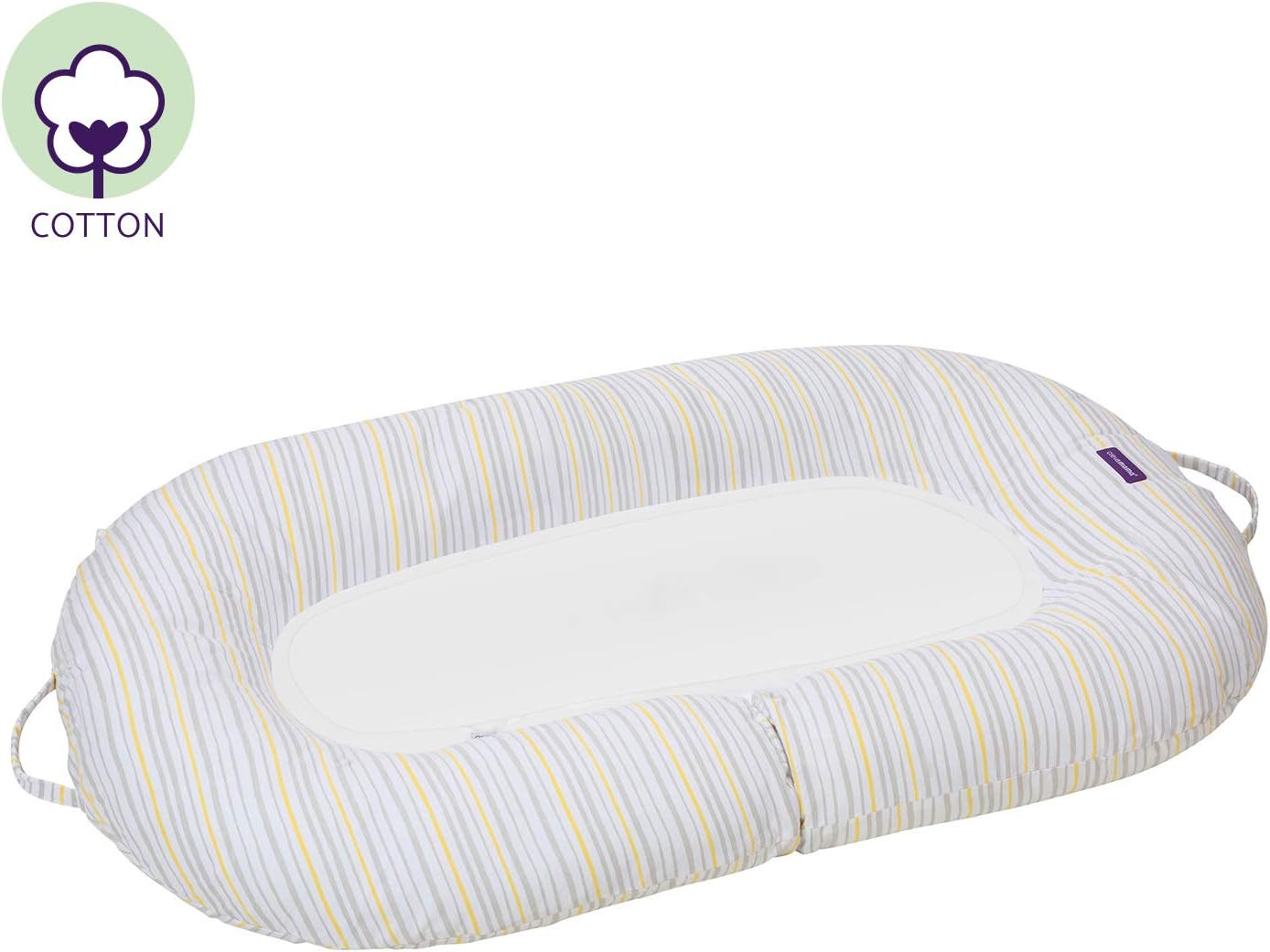 Clevamama Almofada Maternidade e Baby Pod Moon2, Espuma Expansível - 0-12 Meses, Listras Cinza, 60x104cm