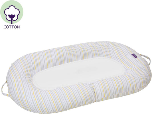 Clevamama Almohada Maternidad y Bebé Pod Moon2, Espuma Extensible - 0-12 Meses, Rayas Grises, 60x104cm