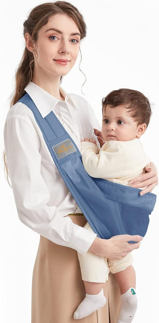 Mumgaroo Portabebés, Portabebés Ajustable, Portabebés Transpirable con Correas Gruesas para Recién Nacidos, Bebés, Niños Pequeños, Edades 0-36 Meses (Azul)