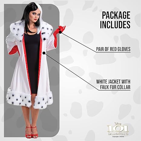 DISGUISE  Traje clássico oficial da Disney Cruella Deville adulto, fantasia de Halloween para adultos tamanho M