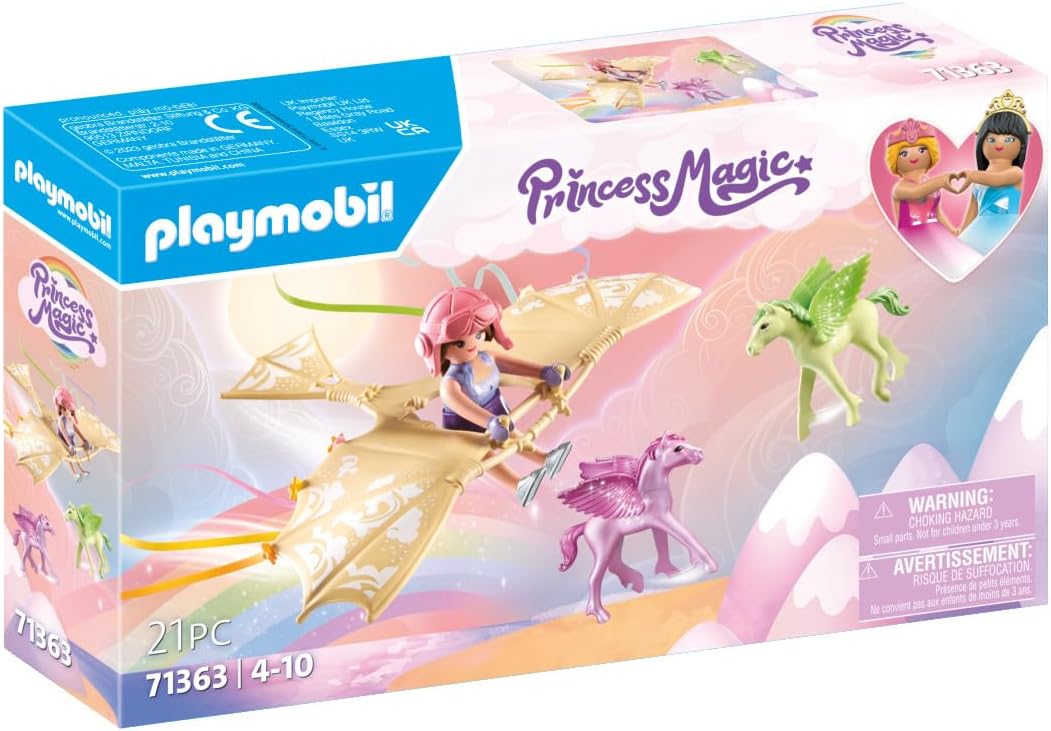 Playmobil  71363 Viagem de arco-íris com potros de Pégaso nas nuvens, mundo mágico de conto de fadas, dramatização divertida e imaginativa, conjuntos de jogos adequados para crianças de 4 anos ou mais