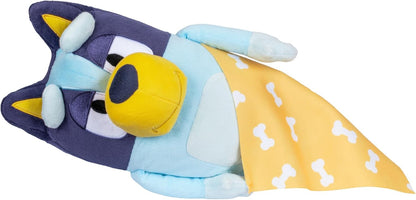 Bluey Sleepy Time 13 polegadas de pelúcia com cobertor, pressione a barriga para ouvir 7 frases divertidas, cante junto com a música tema, tão macio feito com tecidos de luxo e costura detalhada