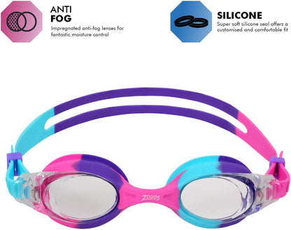 Zoggs Óculos de natação Little Bondi Kids, óculos de natação com proteção UV, alça de óculos infantis de ajuste rápido Split Yoke Comfort, lentes de óculos de natação transparentes sem neblina, óculos Zoggs para crianças de 0 a 6 anos