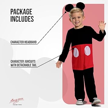 DISGUISE  Fantasia clássica oficial oficial do Mickey Mouse da Disney para crianças inclui faixa de cabeça – feita com material super macio – vestido extravagante de Halloween do Natal do Mickey Mouse para crianças e bebês tamanho S