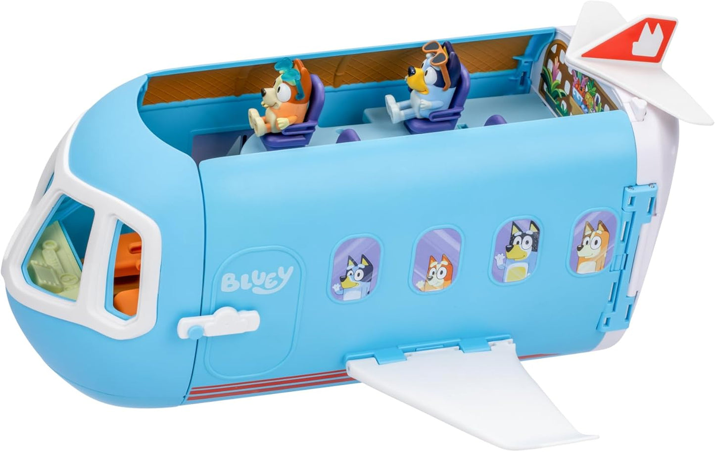 Bluey Conjunto de avião transformador 3 em 1, transforma-se de avião em resort e barco! Abre para expandir para um conjunto de resort de férias de 27 polegadas/70 cm de largura, mais de 25 sons e frases