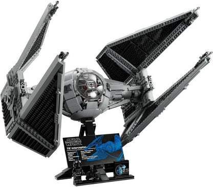 LEGO Conjunto de construção de veículos Star Wars TIE Interceptor UCS, kit de modelo para adultos construirem, com minifigura piloto e figura droid, presentes colecionáveis para homens, mulheres, ele ou ela