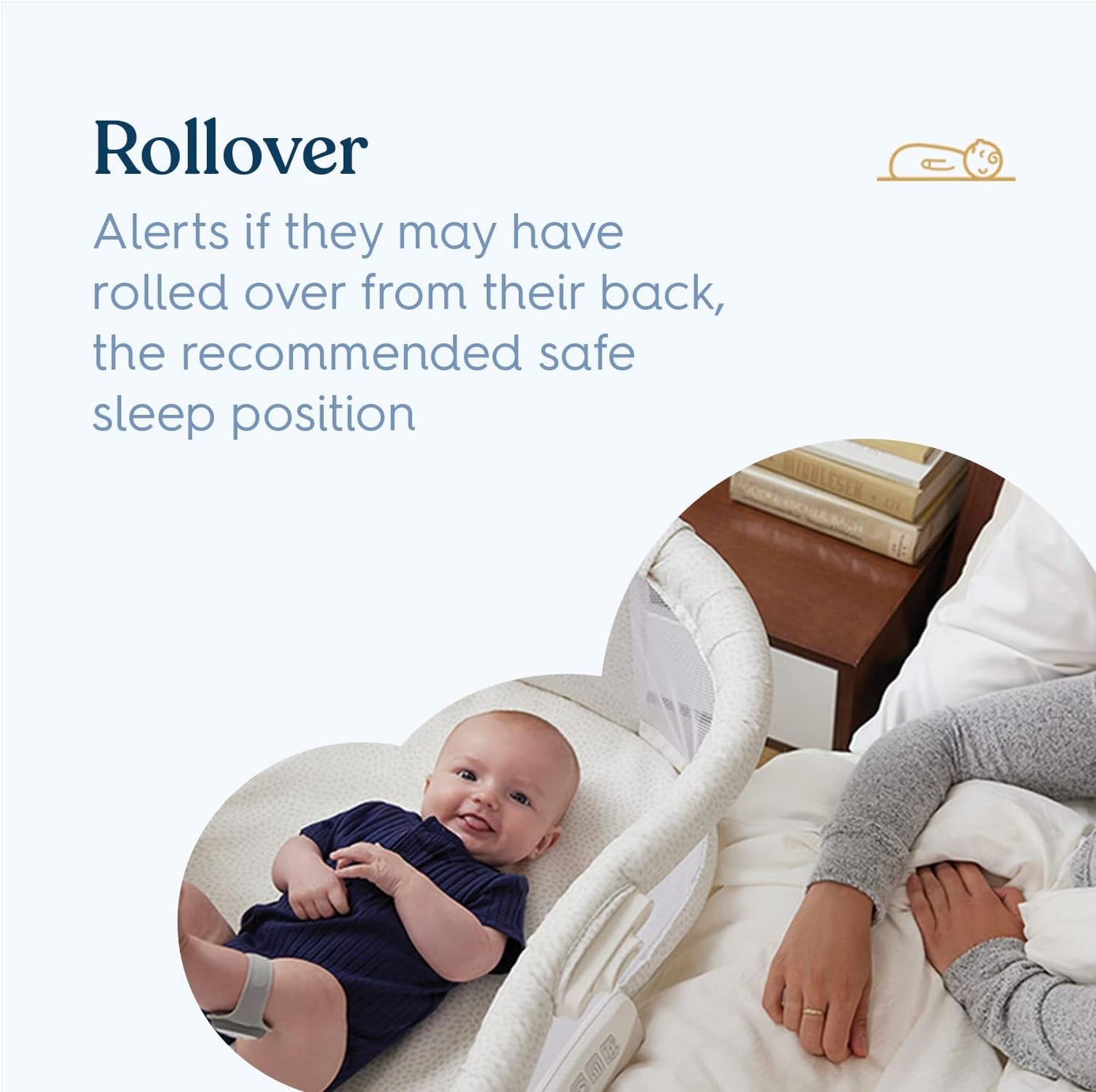 HALO SleepSure Smart Baby Monitor - Vista de frecuencia cardíaca en vivo, rollover, temperatura de la piel y notificaciones de movimiento con seguimiento sobre la marcha, datos históricos de sueño, configuraciones personalizables - Gris