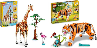 LEGO Criador 3 em 1 animais selvagens de safari, brinquedo de girafa para figuras de gazela para modelo de leão, conjunto para crianças, meninas e meninos de 9 anos ou mais, inclui flamingo e borboleta, presentes da natureza