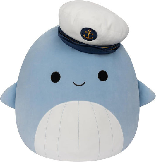 Squishmallows SQCR02420 Ballena Azul Samir Original de 20 Pulgadas con Gorro de Marinero - Peluche Oficial Jumbo Ultrasoft