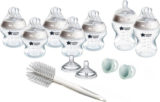 Tommee Tippee Conjunto inicial para recém-nascidos Natural Start, mamadeiras anticólicas de 150 ml e 260 ml, fluxo médio, tetinas semelhantes a seios para uma trava natural, autoesterilizantes, grandes