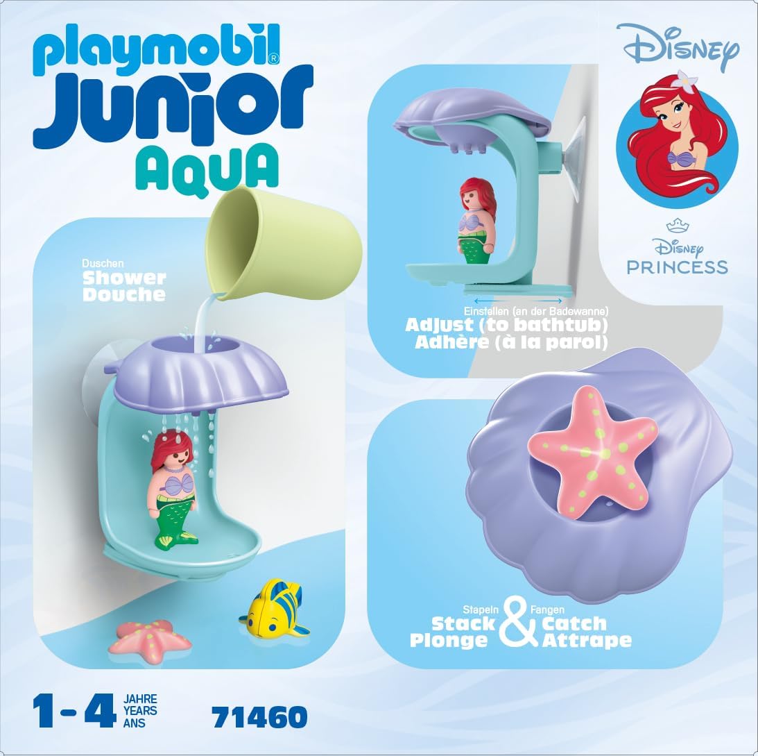 Playmobil 71460 JUNIOR AQUA & Disney: Ariel's Shell Shower, para crianças, feito com mais de 90% de plástico à base de plantas, brinquedo aquático interno e externo, dramatização divertida, conjuntos de jogos para crianças com mais de 12 meses