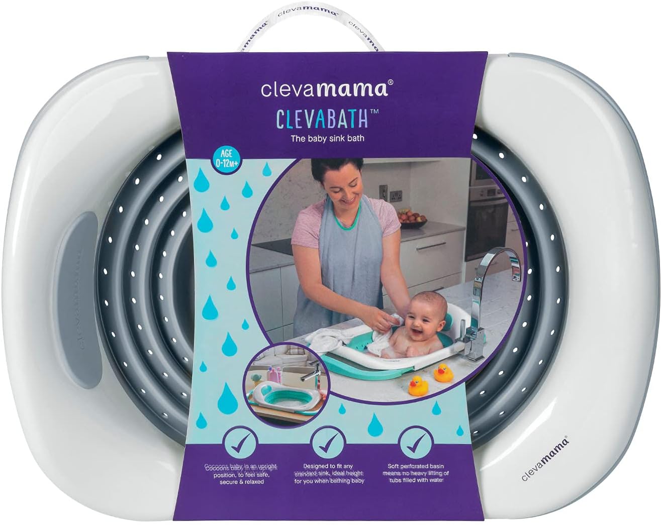 ClevaMama ClevaBath - The Baby Sink Bath, Bañera plegable para recién nacidos - Gris, 53x38x30 cm, 0-12 meses