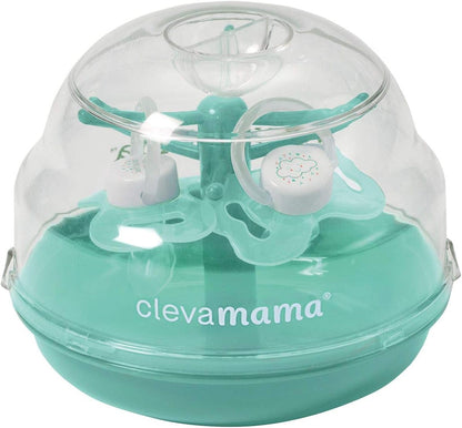 ClevaMama Esterilizador Soother Tree® para micro-ondas (até 6 chupetas), ultra-rápido, com estojo de armazenamento portátil e 2 chupetas para bebês incluídas – Turquesa - 14,6 x 11,9 x 12 cm