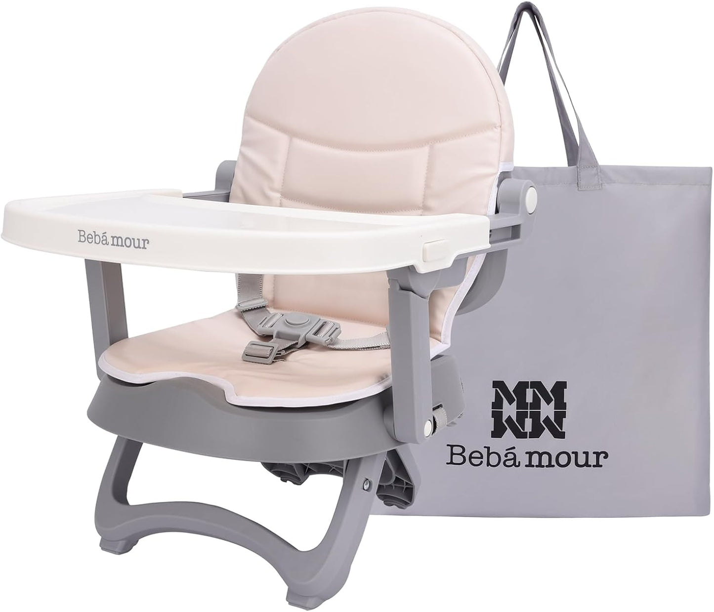 Bebamour Assento elevatório para cadeira de bebê com bandeja Sit Me Up Cadeira de bebê para comer portátil, viagem, com estofamento bege