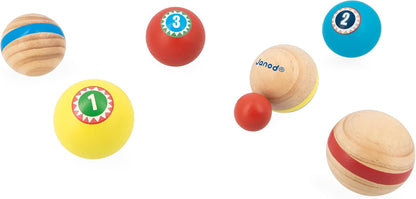 Janod - Conjunto de bocha infantil Applepop, jogo de habilidade - 6 bolas de bocha + 1 valete + 1 bolsa - Jogo infantil ao ar livre - Brinquedo de madeira FSC - 3 anos +,