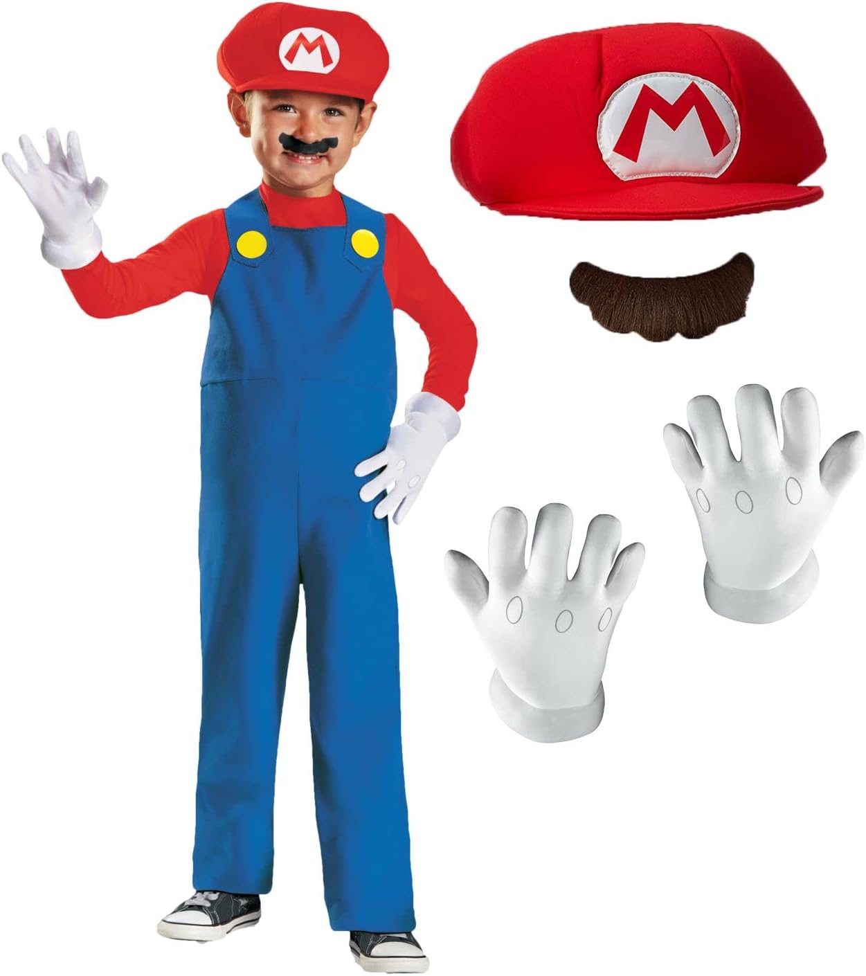 DISGUISE Fantasia oficial de Nintendo Super Mario para crianças inclui boné e luvas de Super Mario - Tamanho pequeno até 4 anos