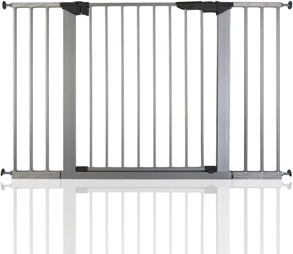 Barrera de seguridad para escaleras para bebés BabyDan Premier True Pressure Fit, plateada, todos los anchos (112 cm-119,3 cm)