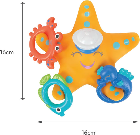 Juguete de baño flotante Nuby Starfish Hoopla - Incluye 3 anillos para lanzar | Sin BPA | Apto para edades de 18 meses en adelante.