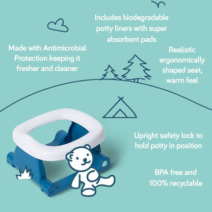 Pottiagogo | Potty de viagem premiado para crianças | Inclui 20 penicos descartáveis biodegradáveis | Fácil de usar | Mecanismo Único Perfeito para Treinamento Potty | Cinza seixo