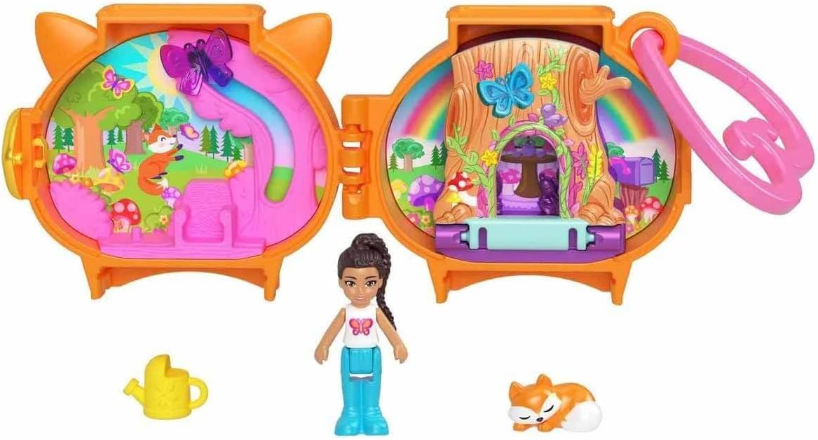 Polly Pocket Conjunto compacto de brinquedos fofinhos inclui 2 minifiguras e acessórios, raposa, maiores de 4 anos, tipo de item: conjuntos de bonecas, vários temas