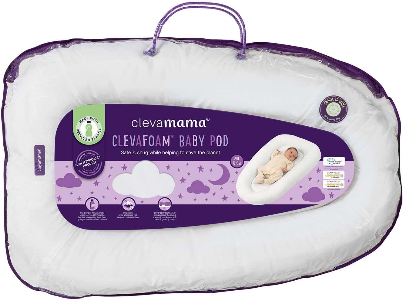 ClevaMama ClevfaoM Baby Pod &amp; Cocoon Nido para recién nacido, certificado para asma y alergias, abrigo y cuna reductor de barriga con bordes protectores - Paquete, 52 x 87 cm