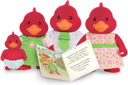 Li’l Woodzeez – Família Tailfeather Cardinal – Conjunto de brinquedos de 5 peças com estatuetas de animais em miniatura e livro de histórias – Brinquedos e acessórios de animais para crianças a partir de 3 anos