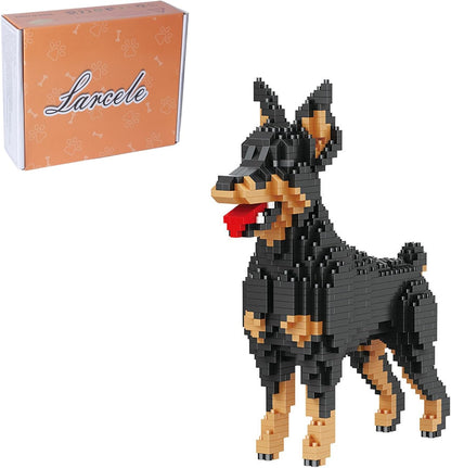 Larcele Mini Blocos de Construção Conjunto de Animais, Tijolos de Brinquedo de Construção DIY Micro 3D, 957 peças KLJM-05 (Dobermann)