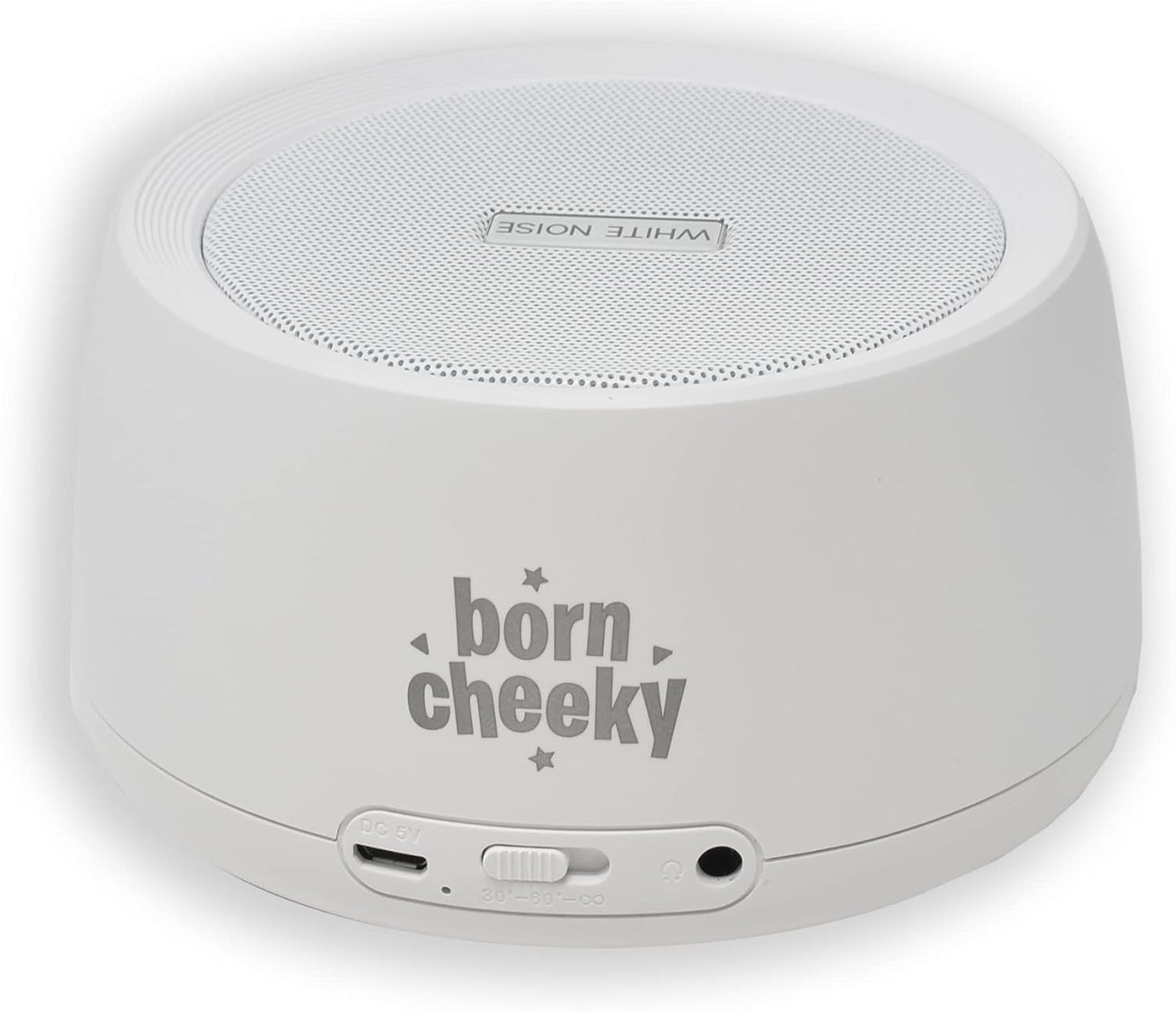 Born Cheeky Máquina de ruído branco para mesa de bebê para relaxamento, calmante, sono, auxílio para bebês, cochilo - berçário, 30 ondas sonoras, batimento cardíaco, chuva, natureza, terapia sonora com temporizador automático e recurso de loop