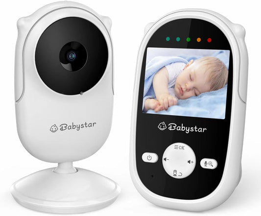 Babystar Monitor de bebê com câmera e visão noturna, monitor de bebê de vídeo sem fio com bateria recarregável, conversa bidirecional, tela HD de 2,4 polegadas, lembrete de alimentação, 4 canções de ninar