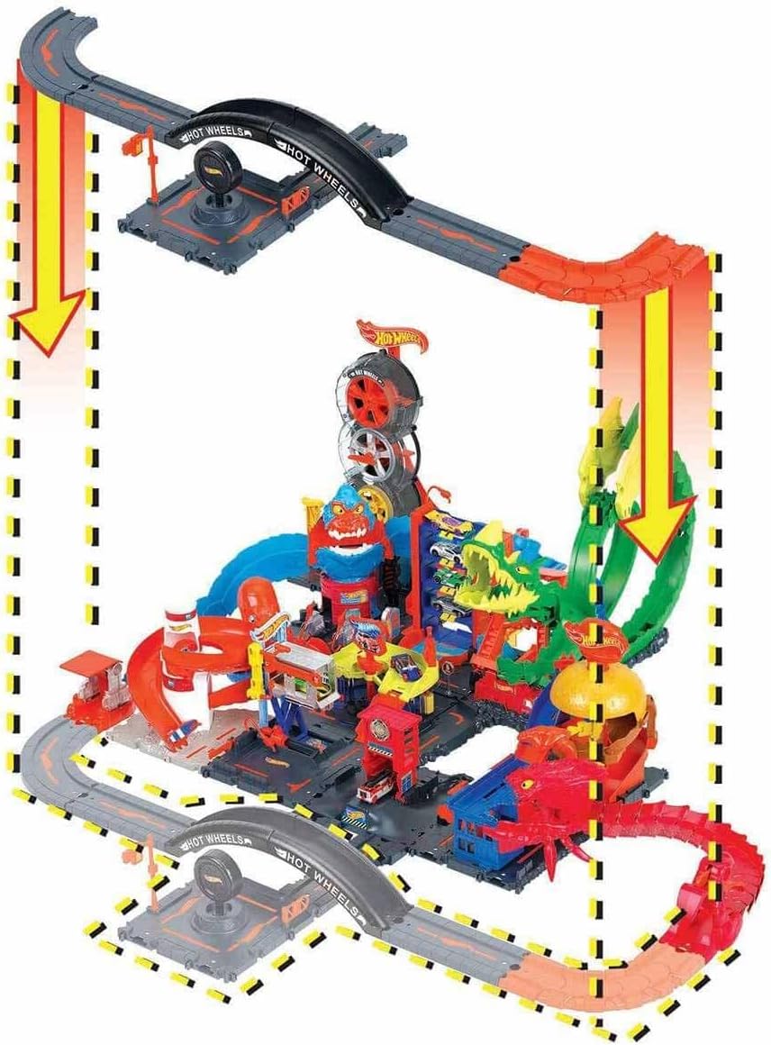 Hot Wheels Pacote de pistas City, conjunto de 10 peças inclui base de pista e várias peças de pista para construir uma paisagem urbana, com 1 carro Hot Wheels, conecta-se a outros conjuntos, presente para crianças de 4 anos ou mais,