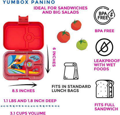 Yumbox Recipiente de lancheira Bento à prova de vazamentos Panino para crianças e adultos (Roar Red (bandeja para carros de corrida))