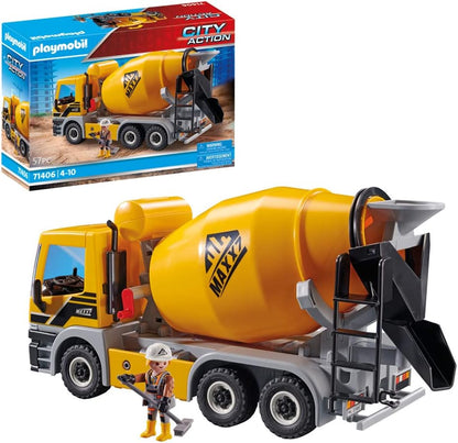 Playmobil  71406 Betoneira, veículo compatível com RC com engate de reboque e tambor de mistura giratório, dramatização divertida e imaginativa, PlaySets adequados para maiores de 4 anos