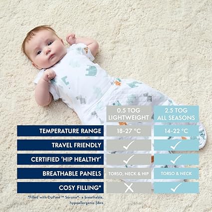 PurFlo Swaddle para saco de dormir | Saco de dormir respirável para recém-nascidos que cresce com seu bebê | Swaddle Braços para dentro ou para fora | Quadril saudável | 0-4 meses | Saco de dormir 2,5 tog para todas as estações