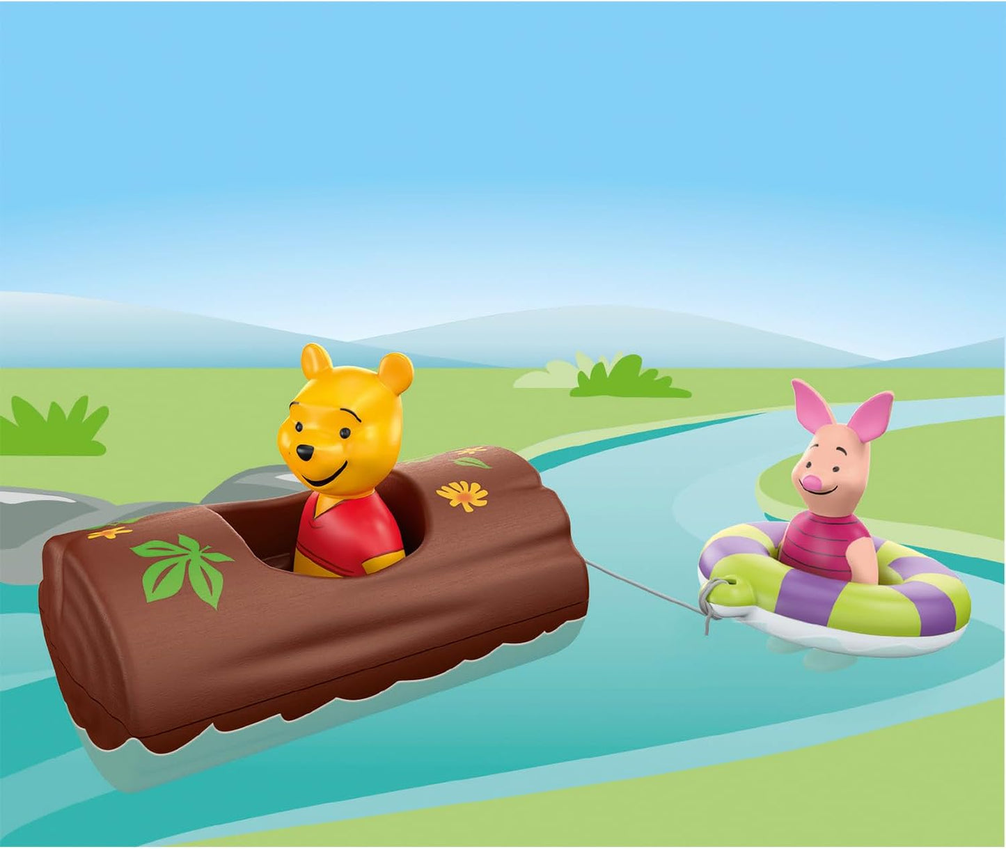 PLAYMOBIL 71705 JUNIOR e Disney: Winnie the Pooh's & Piglet's Water Adventure, incluindo barco e anel de natação, brinquedo sustentável feito de plástico à base de plantas