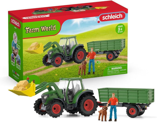 Schleich 42608 FARM WORLD Trator com reboque Playset para maiores de 3 anos, preto