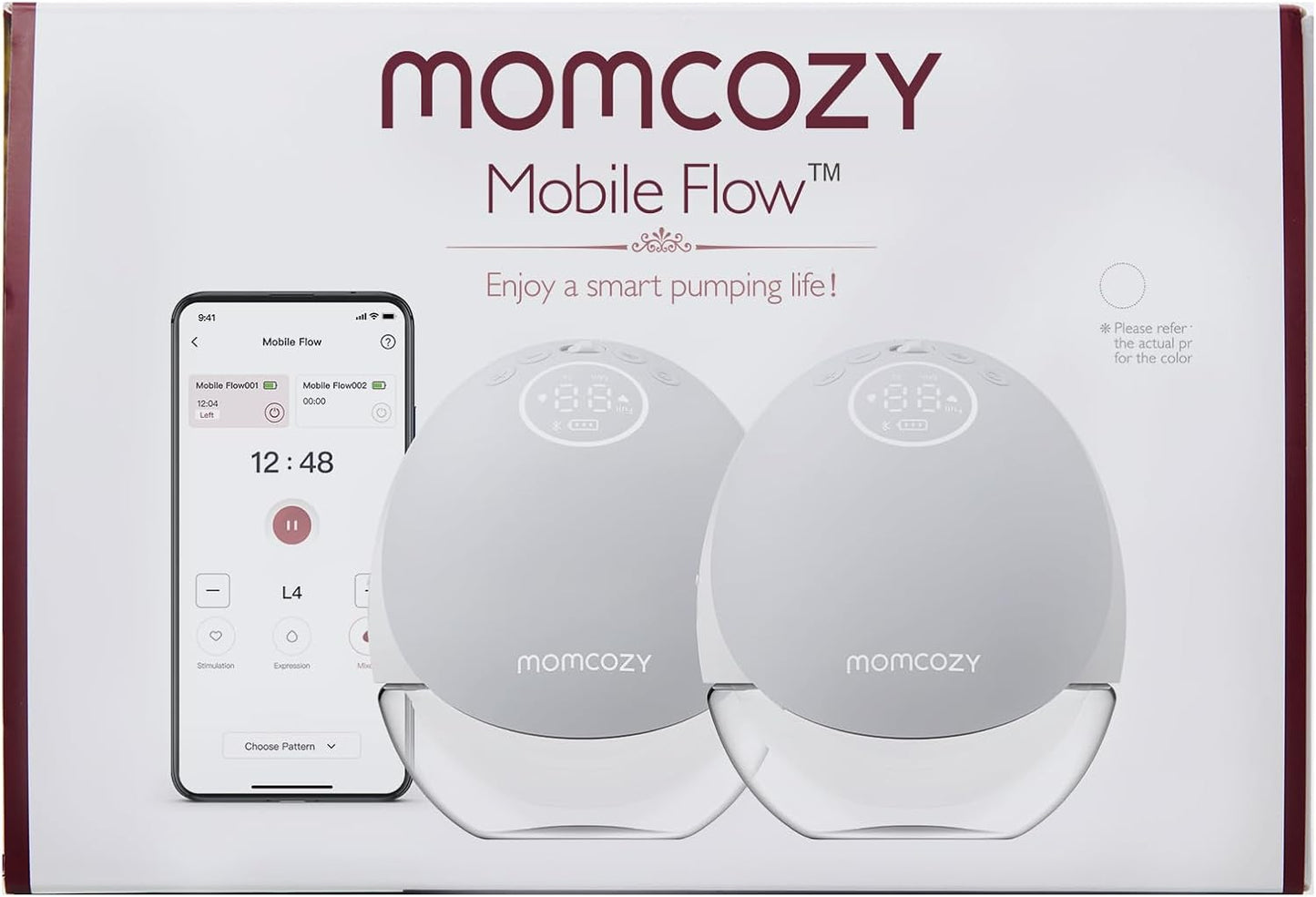 Momcozy Extractor de leche manos libres Mobile Flow, control discreto de la aplicación M9 con modos múltiples personalizados y 15 niveles, almacenamiento independiente de leche materna, extractor de leche portátil M9 de 24 mm (rojo acogedor, paquete de 2)