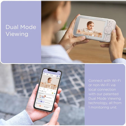 HUBBLE CONNECTED Monitor de bebê com câmera dupla inteligente de visão dupla, tela HD de 5", Nursery Pal Remote Pan Tilt Zoom, conversa bidirecional, rastreamento de movimento AI, visão noturna, sensor de temperatura ambiente, câmera WiFi para bebê