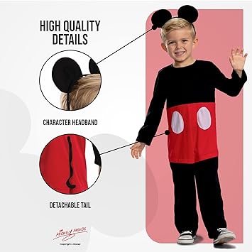 DISGUISE  Fantasia clássica oficial oficial do Mickey Mouse da Disney para crianças inclui faixa de cabeça – feita com material super macio – vestido extravagante de Halloween do Natal do Mickey Mouse para crianças e bebês tamanho S