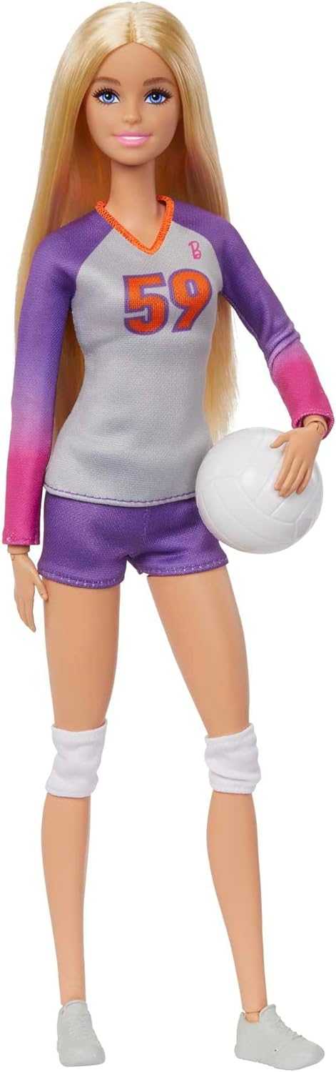 Barbie Boneca e acessórios, Made to Move, jogadora de vôlei profissional, boneca com uniforme e bola, HKT72