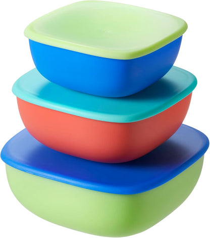 Nuby Potes de armazenamento Good Square Meal Nesting - Duráveis | Laváveis na máquina de lavar louça | Autoalimentados (pacote com 3)