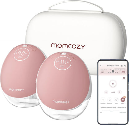 Momcozy Extractor de leche manos libres Mobile Flow, control discreto de la aplicación M9 con modos múltiples personalizados y 15 niveles, almacenamiento independiente de leche materna, extractor de leche portátil M9 de 24 mm (rojo acogedor, paquete de 2)