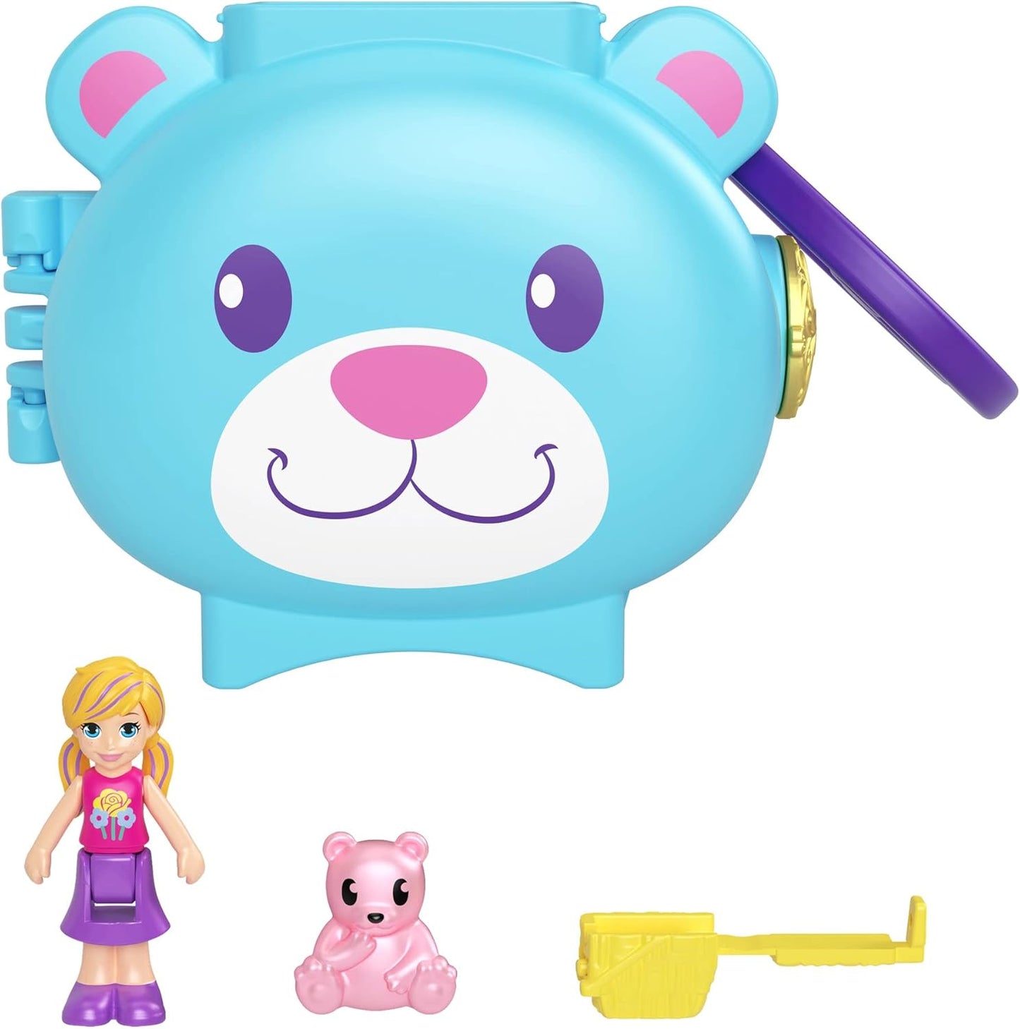 Polly Pocket Mattel Pet conecta HHW30 Blue Bear Micro Playset Estatueta + Animal + Acessório