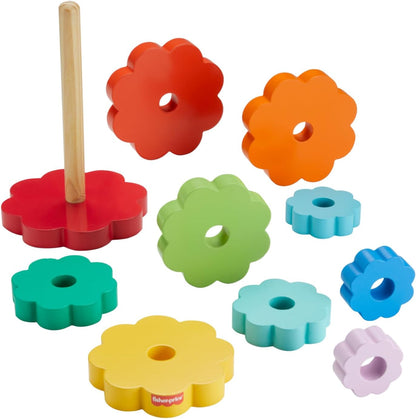 Fisher-Price Apilador de anillos de madera para niños pequeños, 10 piezas de madera para apilar juegos para niños a partir de 18 meses,