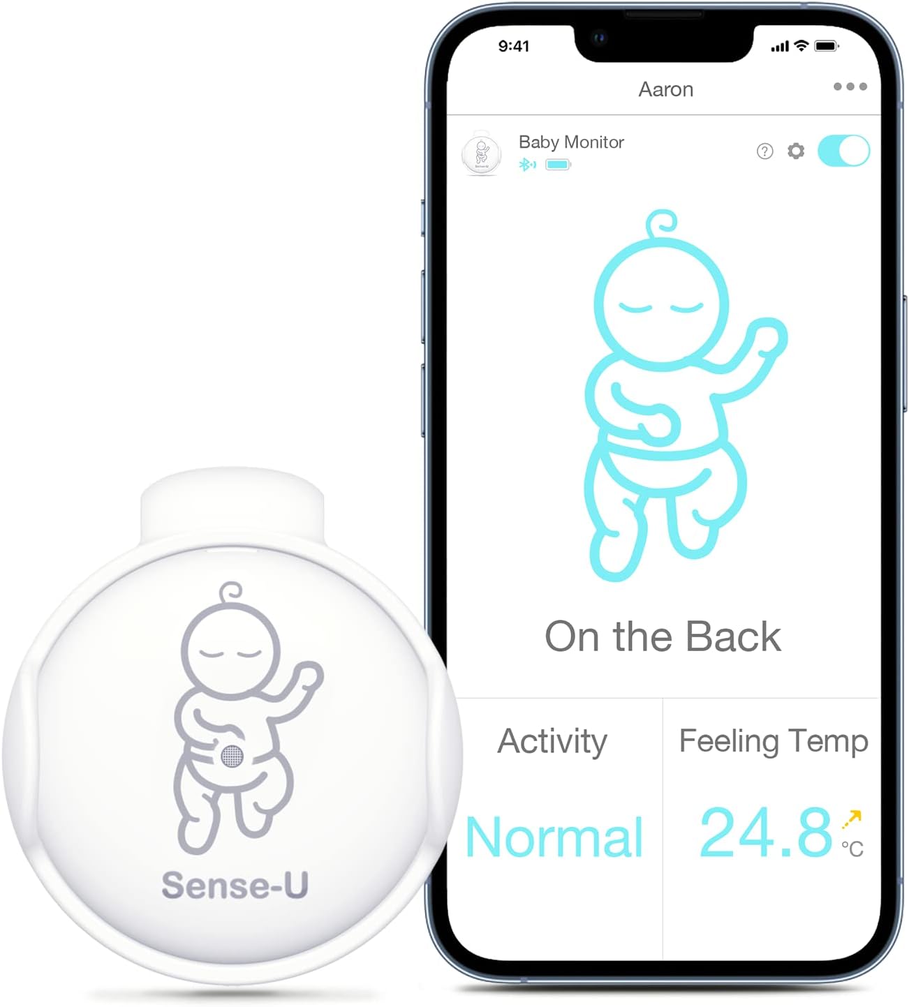 Monitor inteligente para bebês Sense-U com sensores de movimento do sono: rastreia a posição do sono do seu bebê, capotamento, sensação de temperatura e atividade do sono com alarme sonoro no smartphone