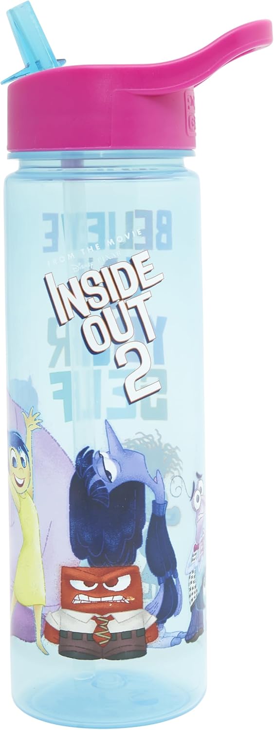 Disney Inside Out 2 botellas de agua para niños de 600 ml con pajita de Polar Gear - Material escolar para niñas - Botella de agua para niños - Productos oficiales de Inside Out