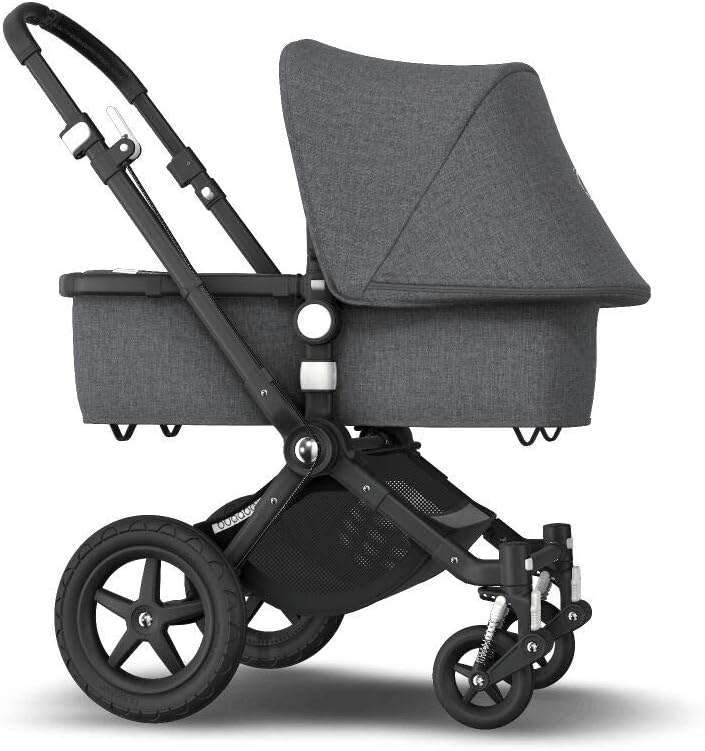 Bugaboo Cameleon 3 Plus: carrinho de passeio versátil 2 em 1 com guidão giratório para um passeio confortável, alcofa de 0 a 4 anos, chassi preto e capota de sol cinza mosqueada